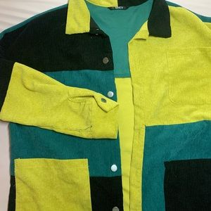 Oversize corduroy block color button up